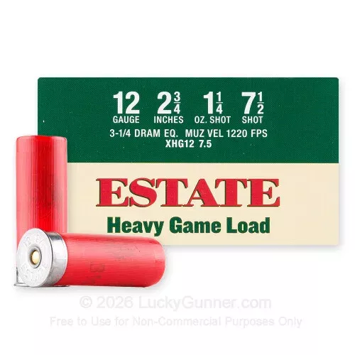 12 Gauge – 2-3/4″ 1-1/4oz. #7.5 Shot – Estate Heavy Game Load – 250 Rounds