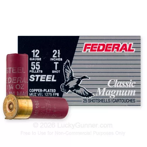 12 Gauge – 2-3/4″ 1-1/4oz. T Steel Shot – Federal Classic Steel – 250 Rounds