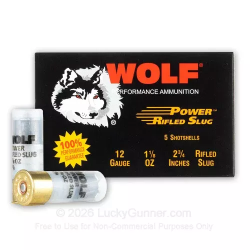 12 Gauge – 2-3/4″ 1-1/8oz. Rifled Slug – Wolf – 100 Rounds