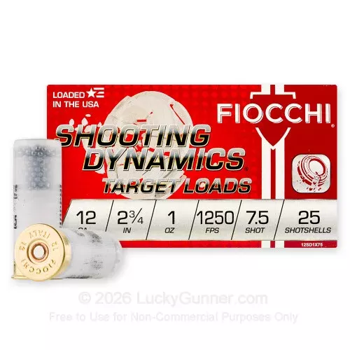 12 Gauge – 2-3/4″ 1oz. #7.5 Shot – Fiocchi – 25 Rounds