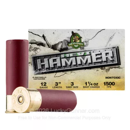 12 Gauge – 3″ 1-1/4oz. #3 Steel & Bismuth Shot – Hevi-Shot HEVI-Hammer – 25 Rounds