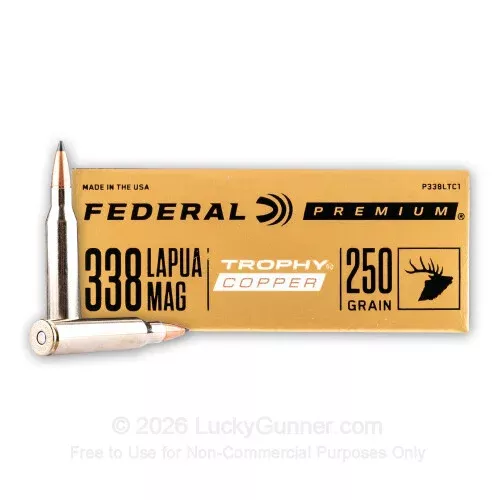 338 Lapua Magnum – 250 Grain Trophy Copper – Federal – 20 Rounds