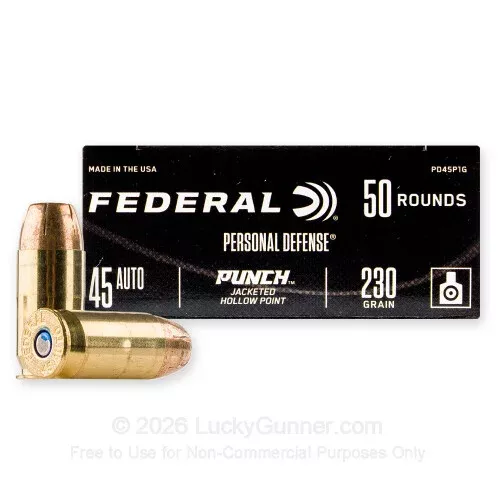 45 ACP – 230 Grain JHP – Federal Punch – 50 Rounds