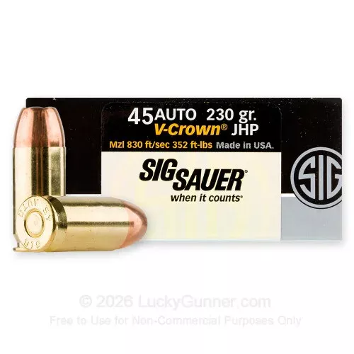 45 ACP – 230 Grain JHP – Sig Sauer Elite Performance – 20 Rounds