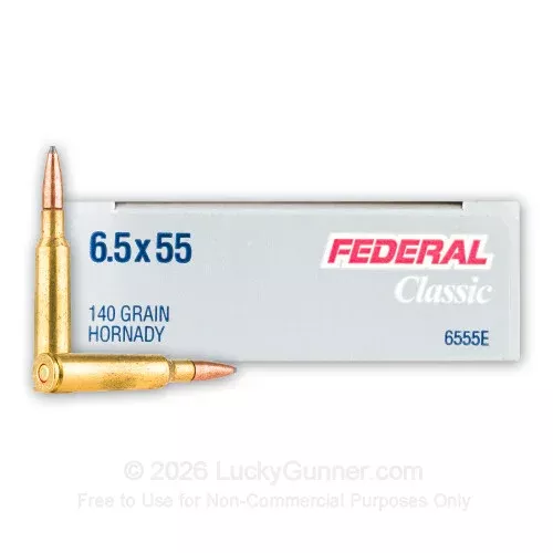 6.5×55 Swedish – 140 Grain SP – Federal – 20 Rounds