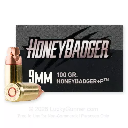 9mm – +P 100 Grain HoneyBadger – Black Hills – 20 Rounds