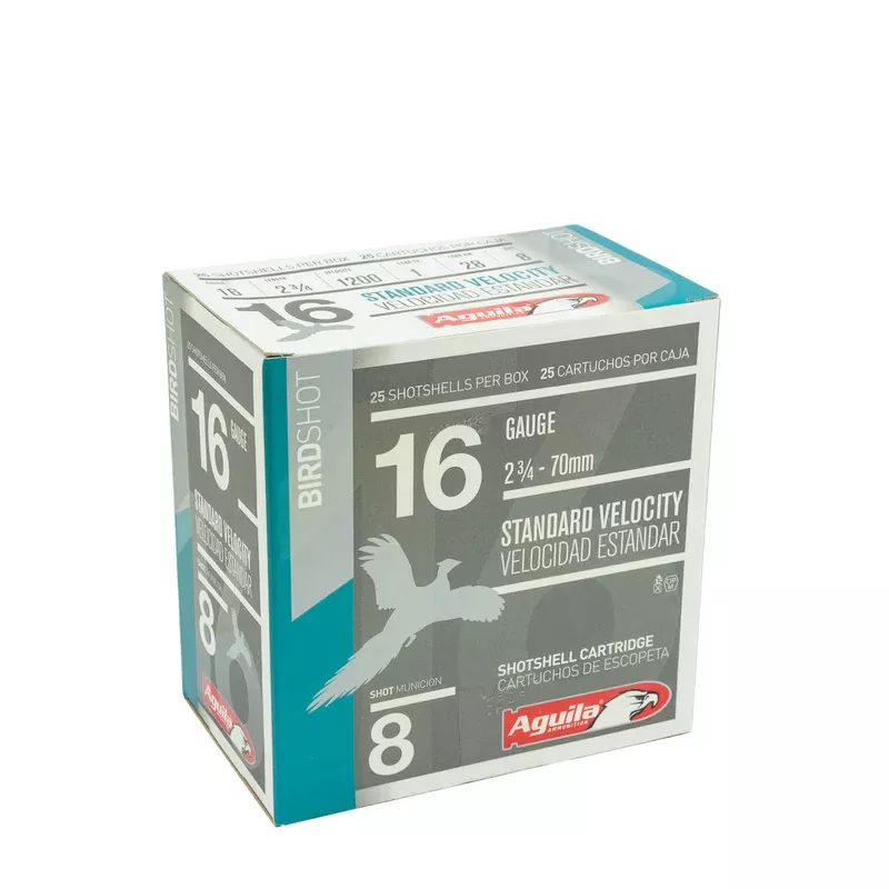 Aguila 16ga. 2-3/4″ 1oz. #8 Lead Shot Ammunition, 25 Round Box