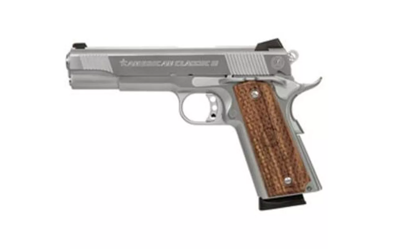 American Classic 1911, 9mm, 5″, 8rd, Hardwood Grips, Stainless Steel