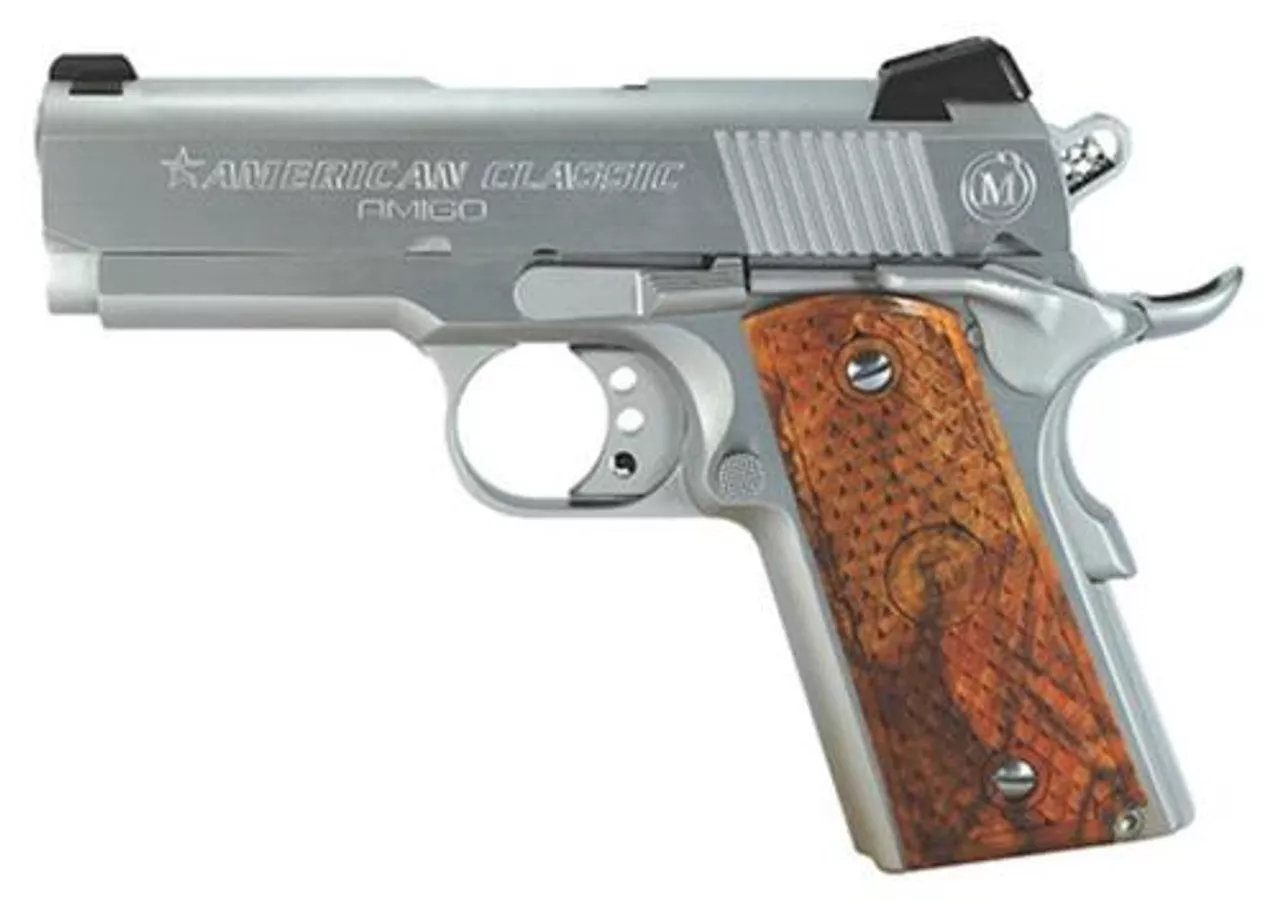 American Classic Amigo 1911, 45 ACP, 3.5″, 7rd, Hardwood Grips, Hard Chrome