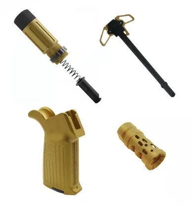 AR-15 3.5″ Short Buffer System Combo – A2 Flag Grip – Ambi Charging Handle – Ported Muzzle Brake – Cerakote White