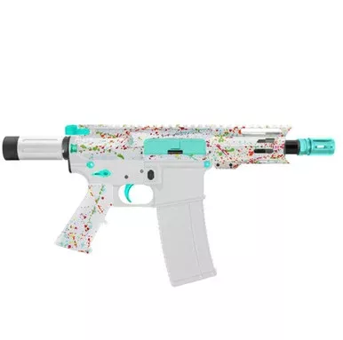 AR-15 5.56 NATO 5” MICRO PISTOL KIT – FORGED UPPER – 4″ COMBAT M-LOK HANDGAURD – CERAKOTE SPLATTER – LEMON ZEST