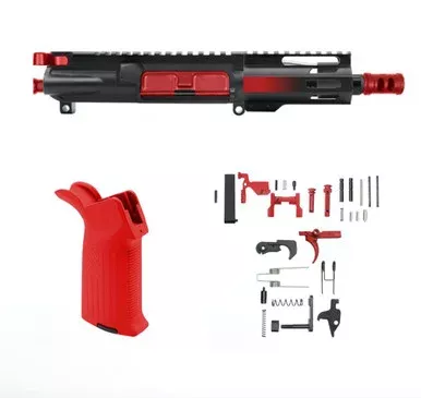 AR-15 5.56 NATO 5” PISTOL – FORGED UPPER WITH 4” HANDGUARD – LOWER PARTS KIT – USA GRIP – CERAKOTE GRADIENT RED
