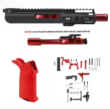 AR-15 5.56 NATO 5” PISTOL – SLICK SLIDE FORGED UPPER WITH 4” HANDGUARD – RED BCG – LOWER PARTS KIT – USA GRIP