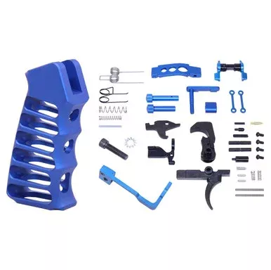 AR-15 Enhanced Lower Parts Kit Skeletonized Aluminum Pistol Grip – Anodized Blue