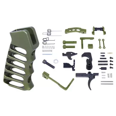 AR-15 Enhanced Lower Parts Kit Skeletonized Aluminum Pistol Grip – Anodized Green