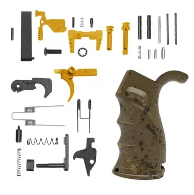 AR-15 Lower Parts Kit w/ Cerakote FDE Splatter Grip – Gold