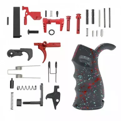 AR-15 Lower Parts Kit w/ Cerakote SGY Splatter Grip – RED