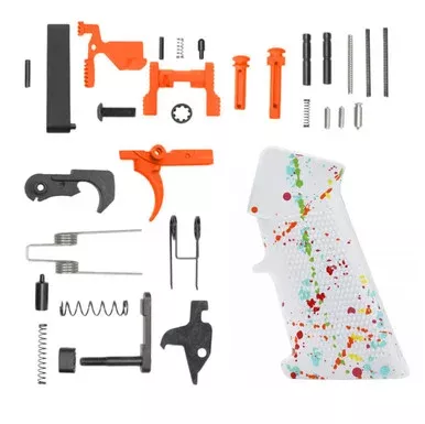 AR-15 Lower Parts Kit w/ Cerakote White Splatter Grip – ORANGE