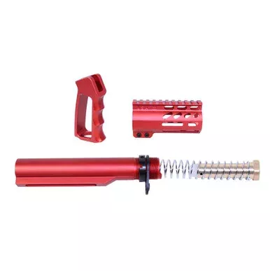 AR-15 Micro Pistol Furniture Set With Milspec Buffer Tube USA Made – Anodized Red