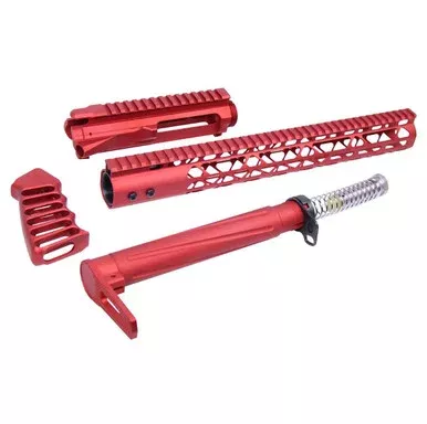 AR-15 Skeletonized Airlite Series Complete Furniture Set W/ Matching Upper Receiver – USA Made – Anodized Red
