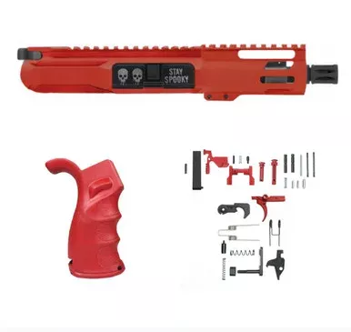 AR-15 SPOOKY 5.56 NATO 5” PISTOL – FORGED UPPER WITH 4” HANDGUARD – LOWER PARTS KIT – UPGRADED GRIP – CERAKOTE WHITE