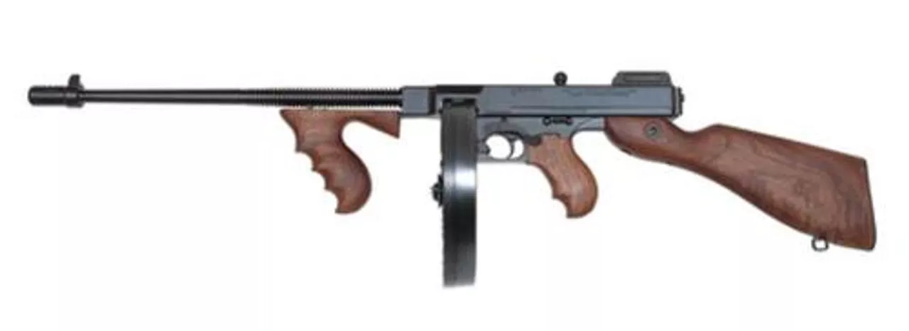 Auto Ordnance Thompson Model 1927A-1 45 ACP Carbine 16.5 Inch Barrel Blue Finish Walnut Stock Includes 100 Round Drum And 20 Round Stick Magazines