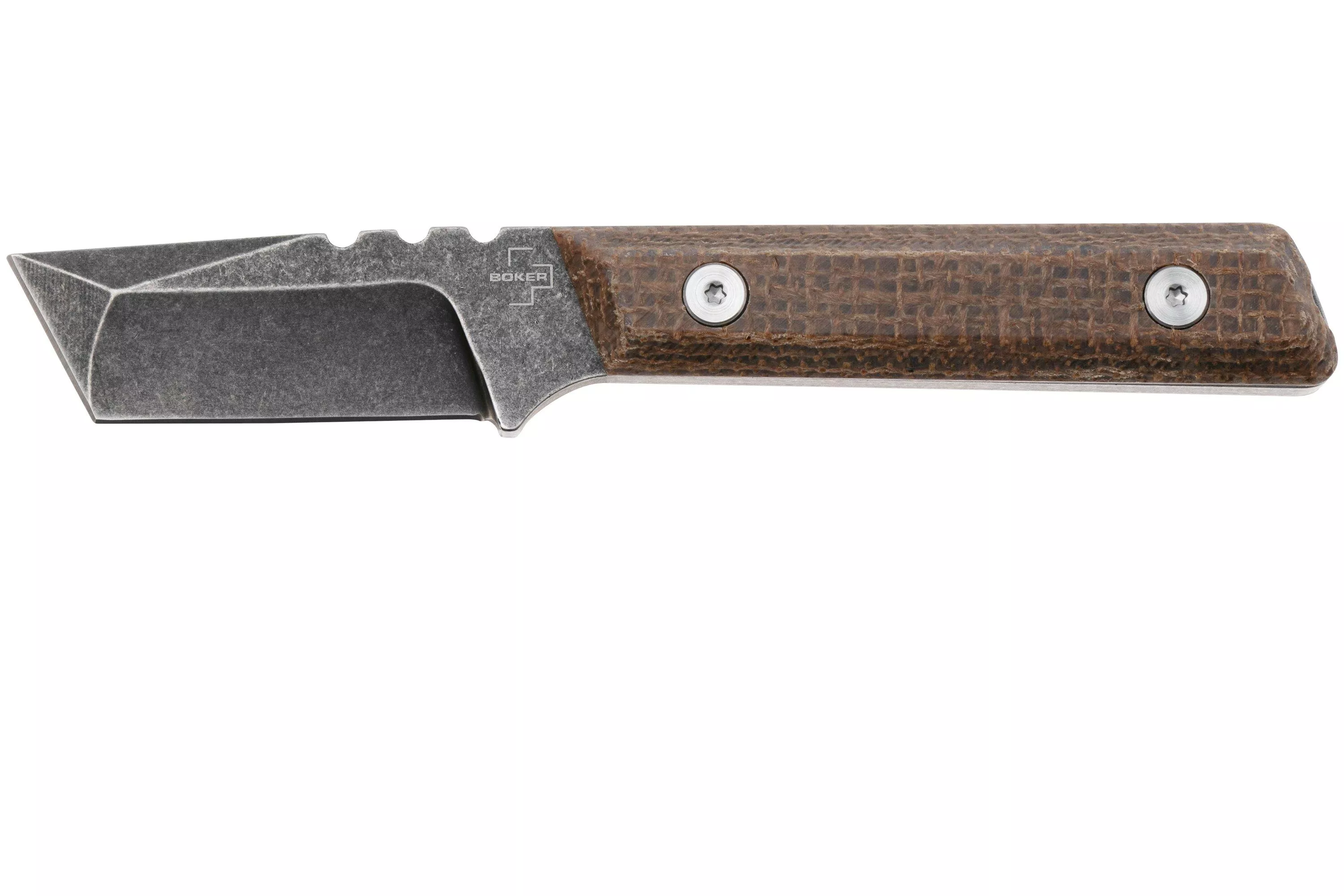 Böker Plus Thicker Clipper 02BO601, Blackwashed D2, Burlap Micarta, fixed knife, Brent Michael Smith design