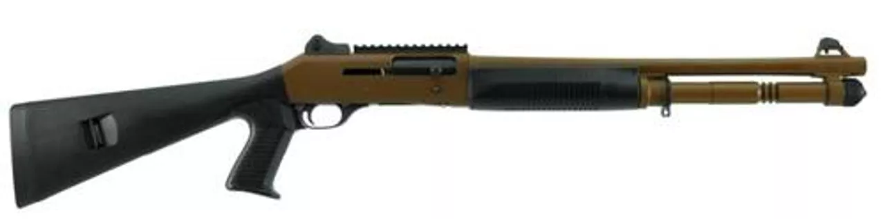 Benelli M4 Tactical Shotgun Dark Earth Cerakote Ghost-Ring Sight 12 Ga 18″ Barrel
