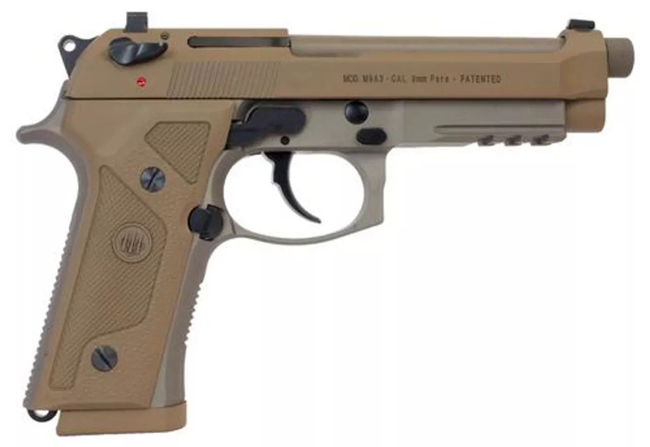 Beretta, M9A3, Semi-automatic, Full, 9mm, 5″ Threaded Barrel, Alloy Frame, Flat Dark Earth, 10Rd, 3 Mags, Ambidextrous, Tritium Night Sights
