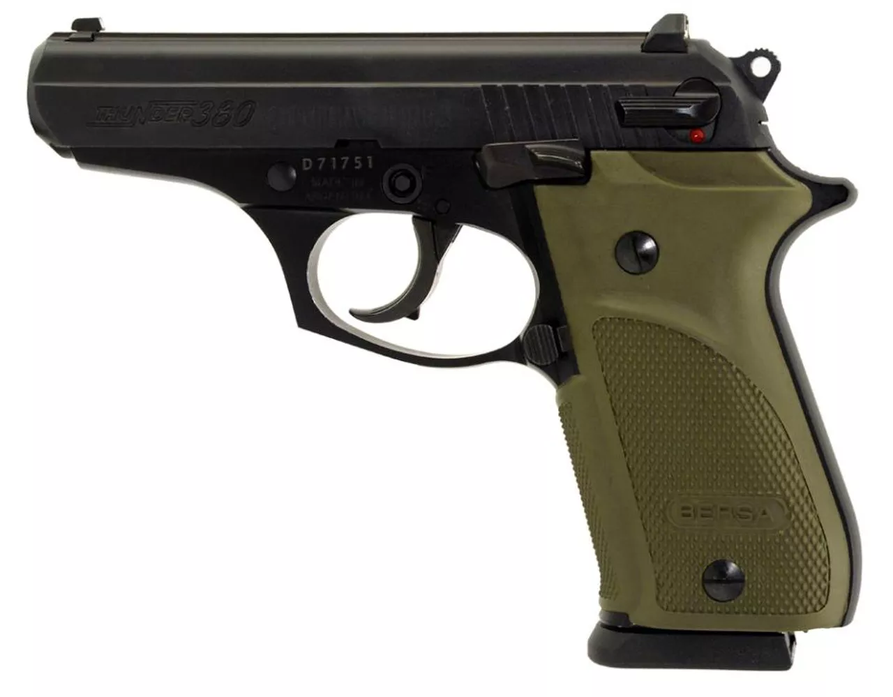 Bersa Thunder 380 Combat Plus DA/SA 380ACP, 3.5″, OD Green, Rubber Grip Black, 15rd