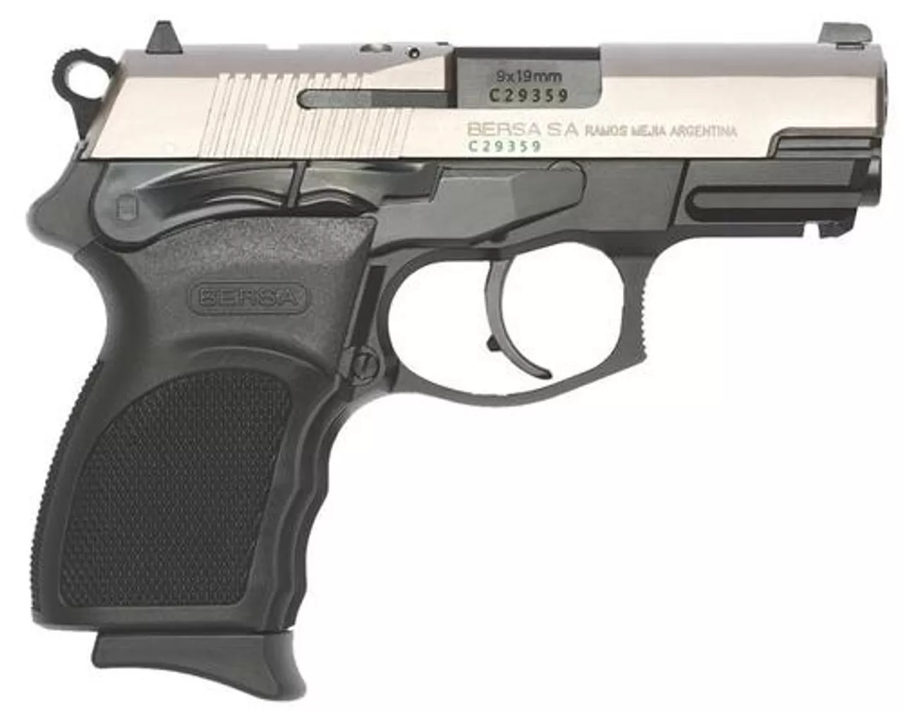 Bersa Thunder Pro Ultra Compact DA/SA 9mm 3.3″ Barrel, Poly Grip Black/Nickel, 10rd