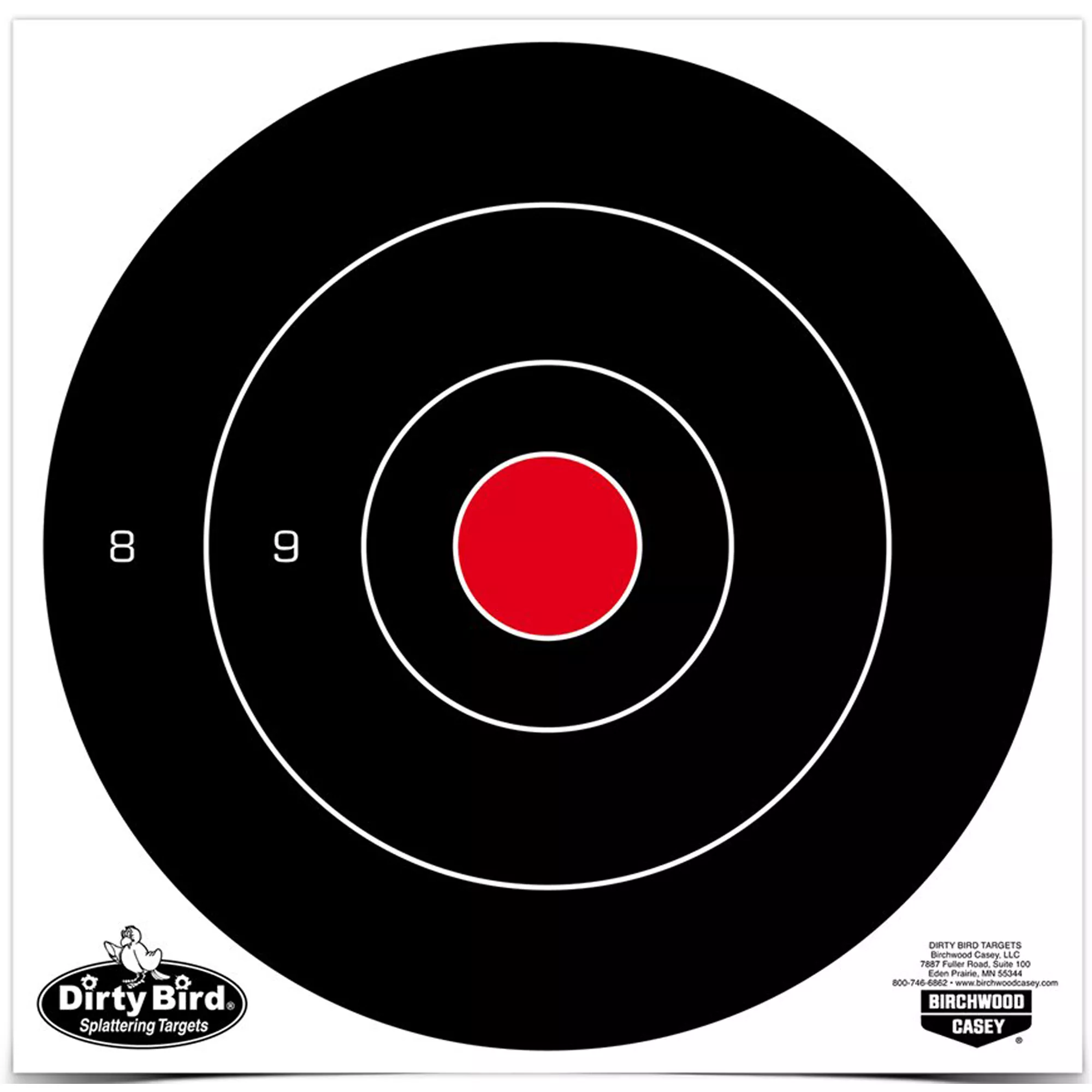 Birchwood Casey 35825 Dirty Bird 8” Bullseye Tagboard Hanging Black/White 25 Per Pkg