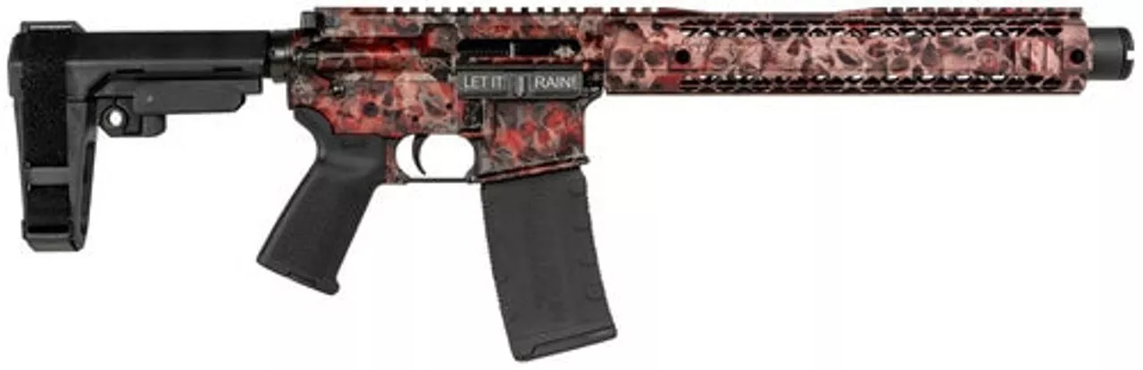 Black Rain Crypt AR Pistol .300 Blackout, 10.5″ Barrel, Rubber Red Skulls, 30rd