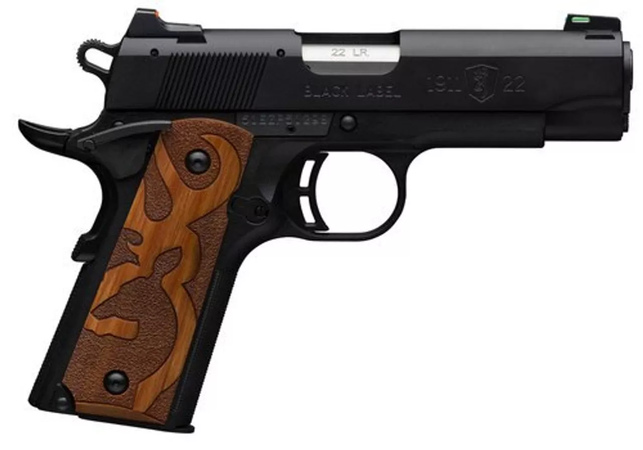 Browning 1911 Black Label, .22 LR, 4.25″, 10rd, Brown Stipled Grips, Black