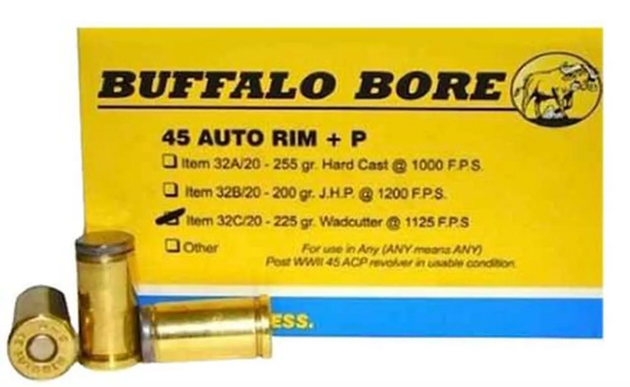 Buffalo Bore 45 Auto Rim +P 225gr, Wadcutter 20rd Box