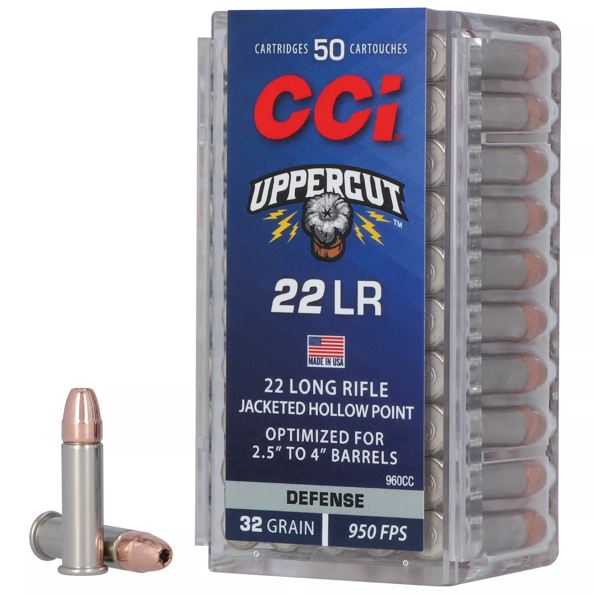 CCI 960CC Uppercut Defense 22LR 32gr Jacketed Hollow Point 50 Per Box/100 Case