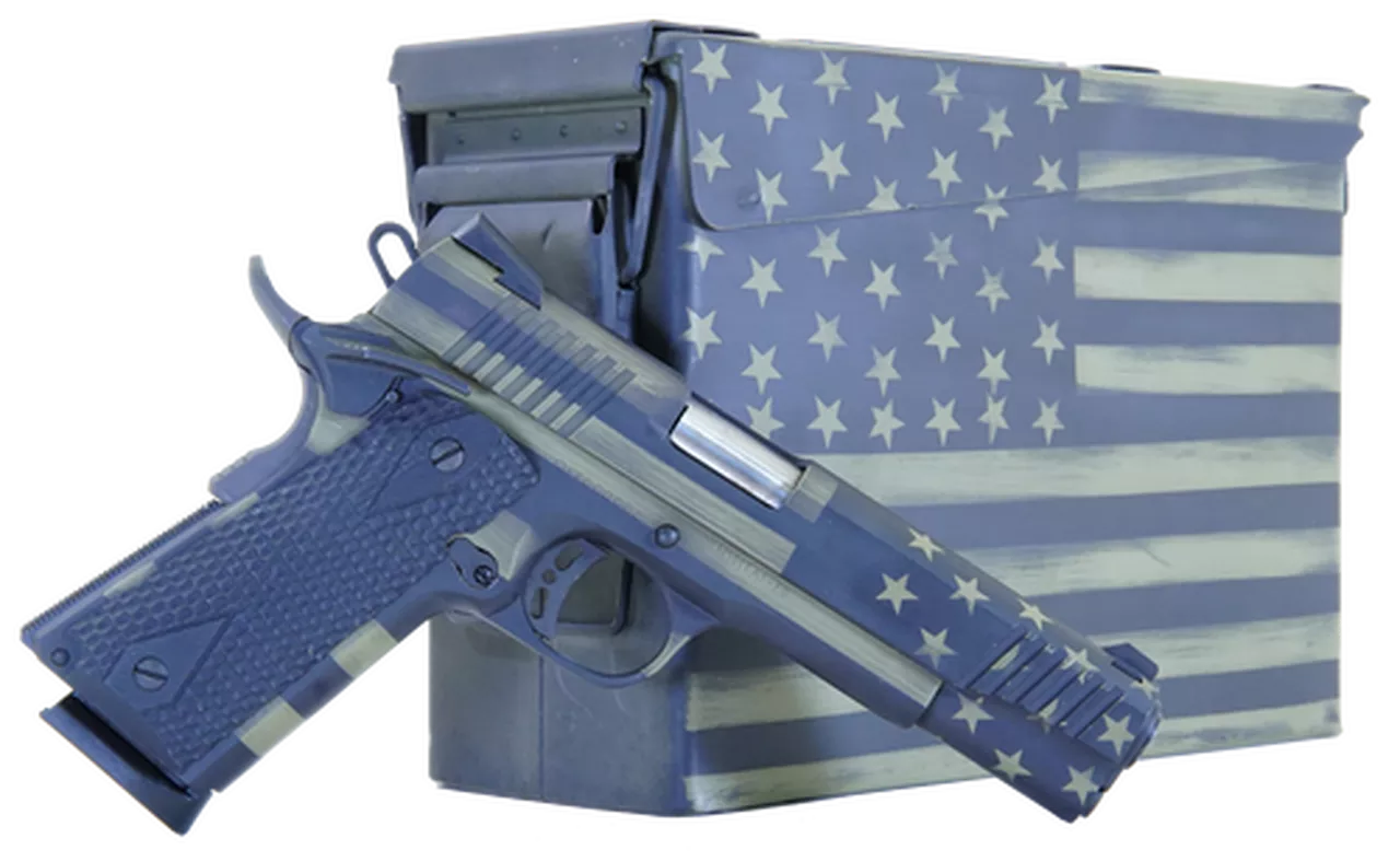 Citadel M-1911 45 ACP, 5″ Barrel, Black G10 Grip American Flag, Battleworn Green Frame American Flag, Battleworn Green Slide, 8rd