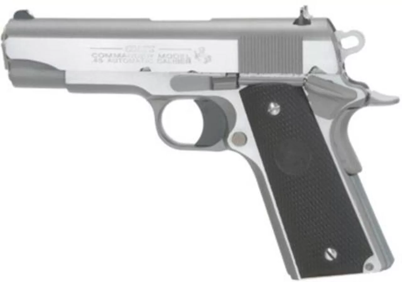 Colt 1991 Commander Pistol, 45 ACP, 4.25″, Black Rubber Grip, SS, 7rd