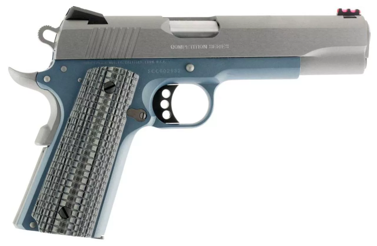 Colt Competition Govt 45 ACP, 5″ Barrel Blue Titanium Finish, G10 Grips 8Rd Mag