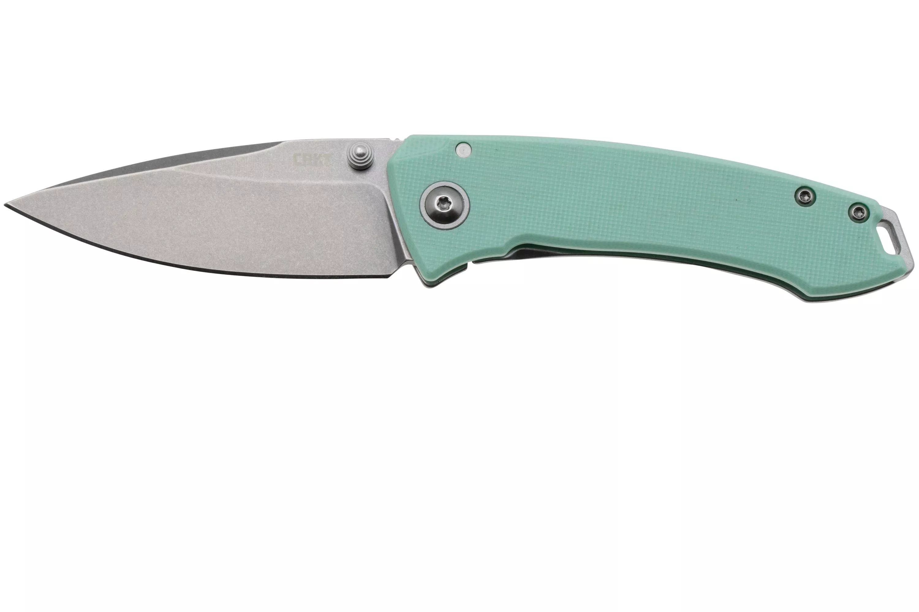 CRKT Tuna Compact 2522B Stonewashed 14C28N, Aqua Green G10, pocket knife, Lucas Burnley design
