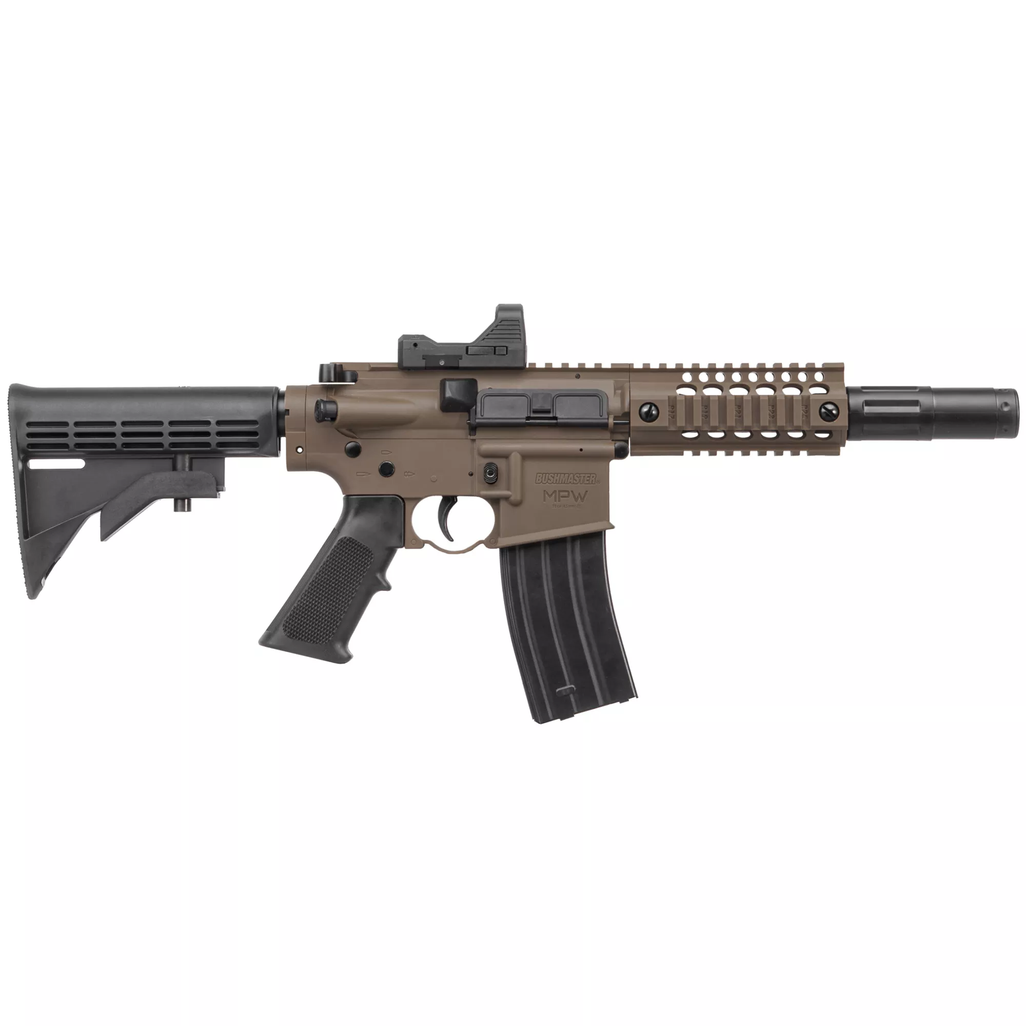 Crosman BMPWX Bushmaster MPW Pump Air Rifle CO2 177 25rd Shot Black Flat Dark Earth Receiver Black Adjustable Stock Scope Red Dot