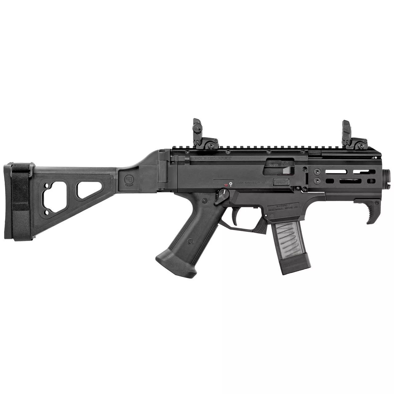 CZ Scorpion EVO 3 S2 9mm, 4″ Barrel, SB Folding Stock, MBUS Rear, Black, 10rd