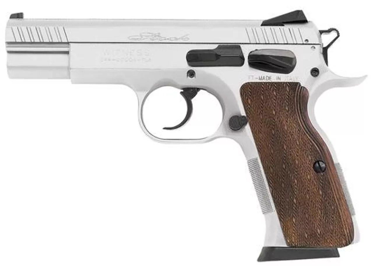EAA Witness Elite Stock 1 DA/SA 9mm 4.5″ Barrel, Wood Grip Chrome Finish, 17rd