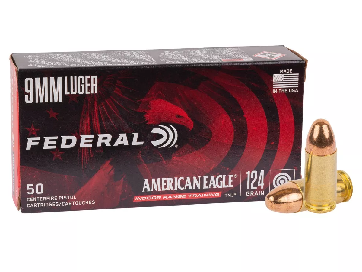 Federal 9mm Luger American Eagle Indoor Range Training TMJ, 124gr, 50ct