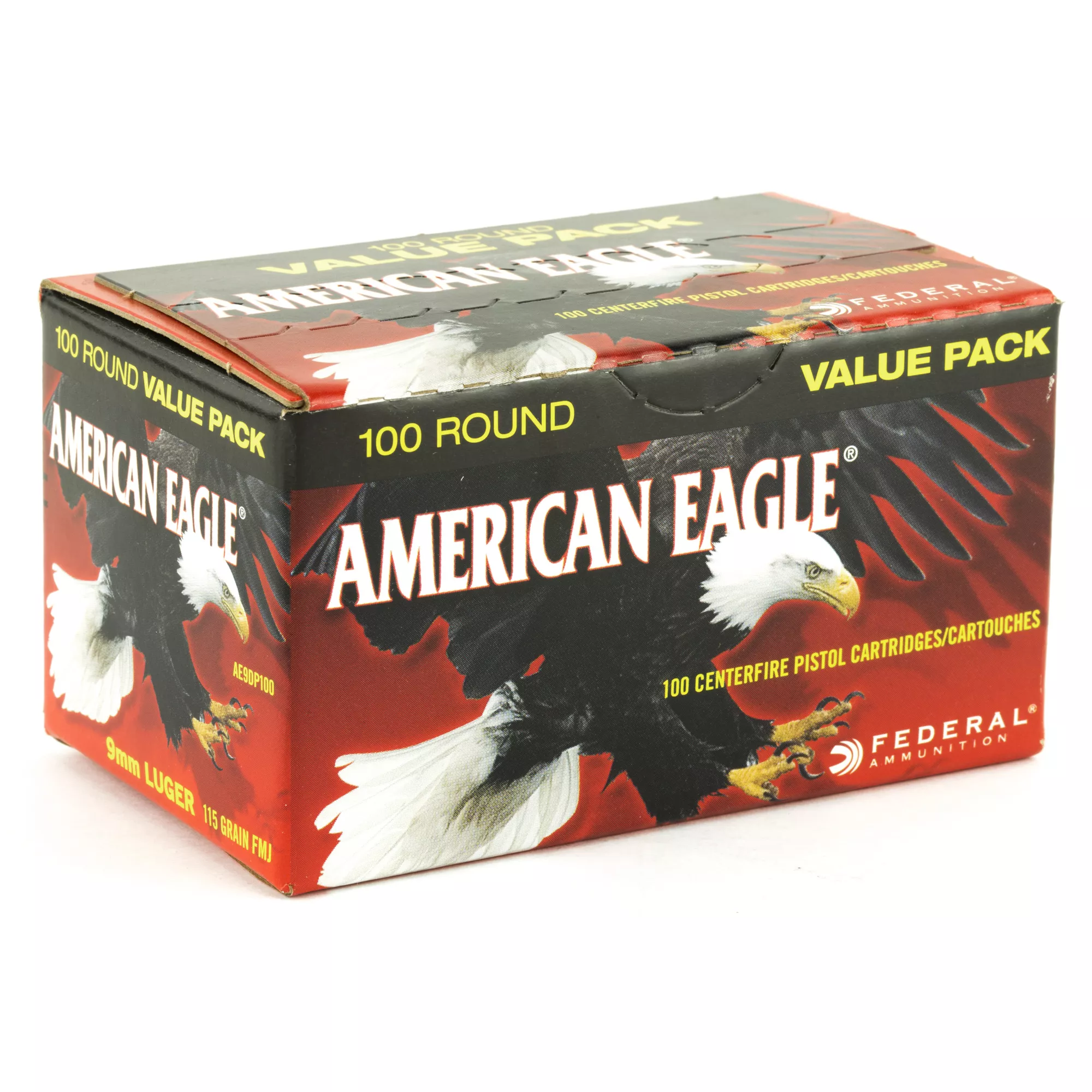 Federal American Eagle 9mm Luger Ammo 115 grain FMJ Case of 500 Rounds Bulk AE9DP100