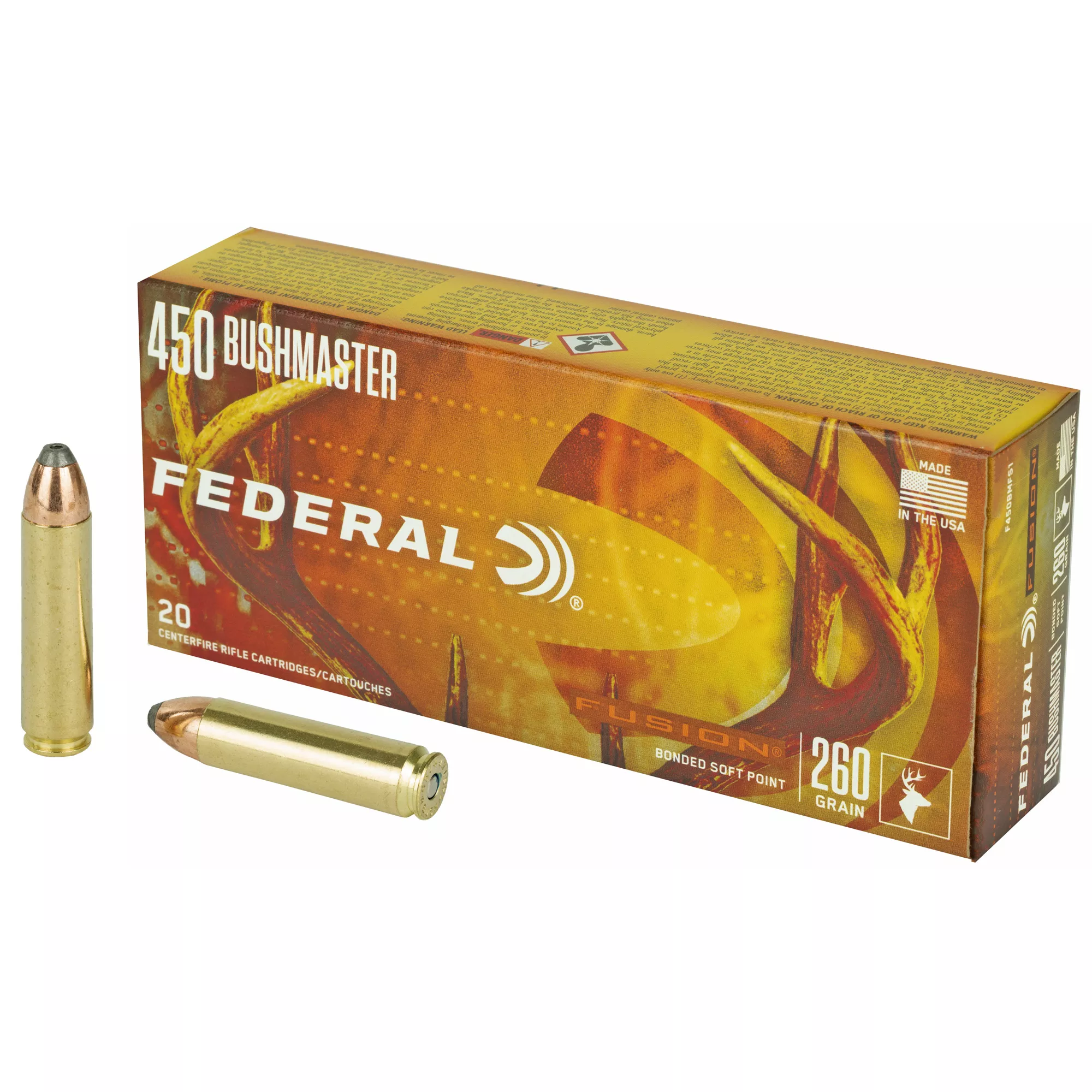 Federal Fusion 450 Bushmaster Ammo 260 grain Bonded Soft Point Case of 200 Rounds Bulk F450BMFS1