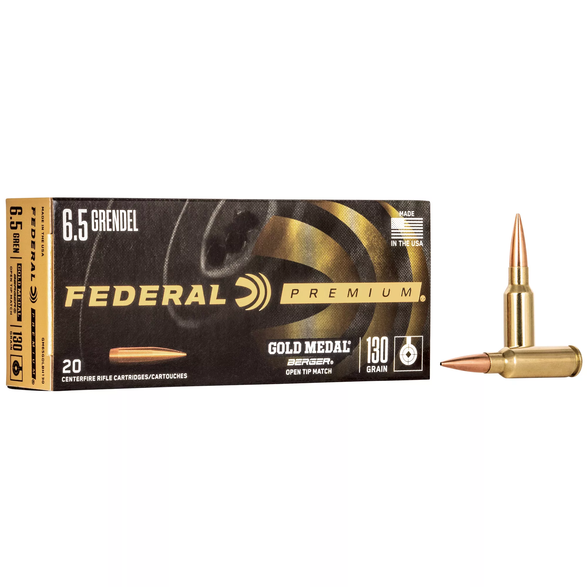 Federal GM65GDLBH130 Premium Gold Medal 6.5 Grendel 130 gr 2400 fps Berger Hybrid Open Tip Match 20 Bx/10 Cs