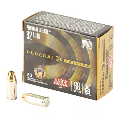 Federal Hydra-Shok Deep 32 ACP Ammo 68 Grain Jacketed Hollow Point Box of 20