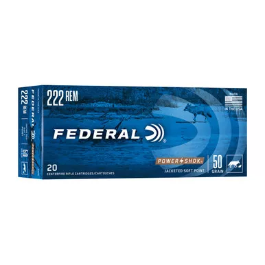 Federal Power-Shok 222 Remington Ammo 50 Grain Jacketed Soft Point Box of 20