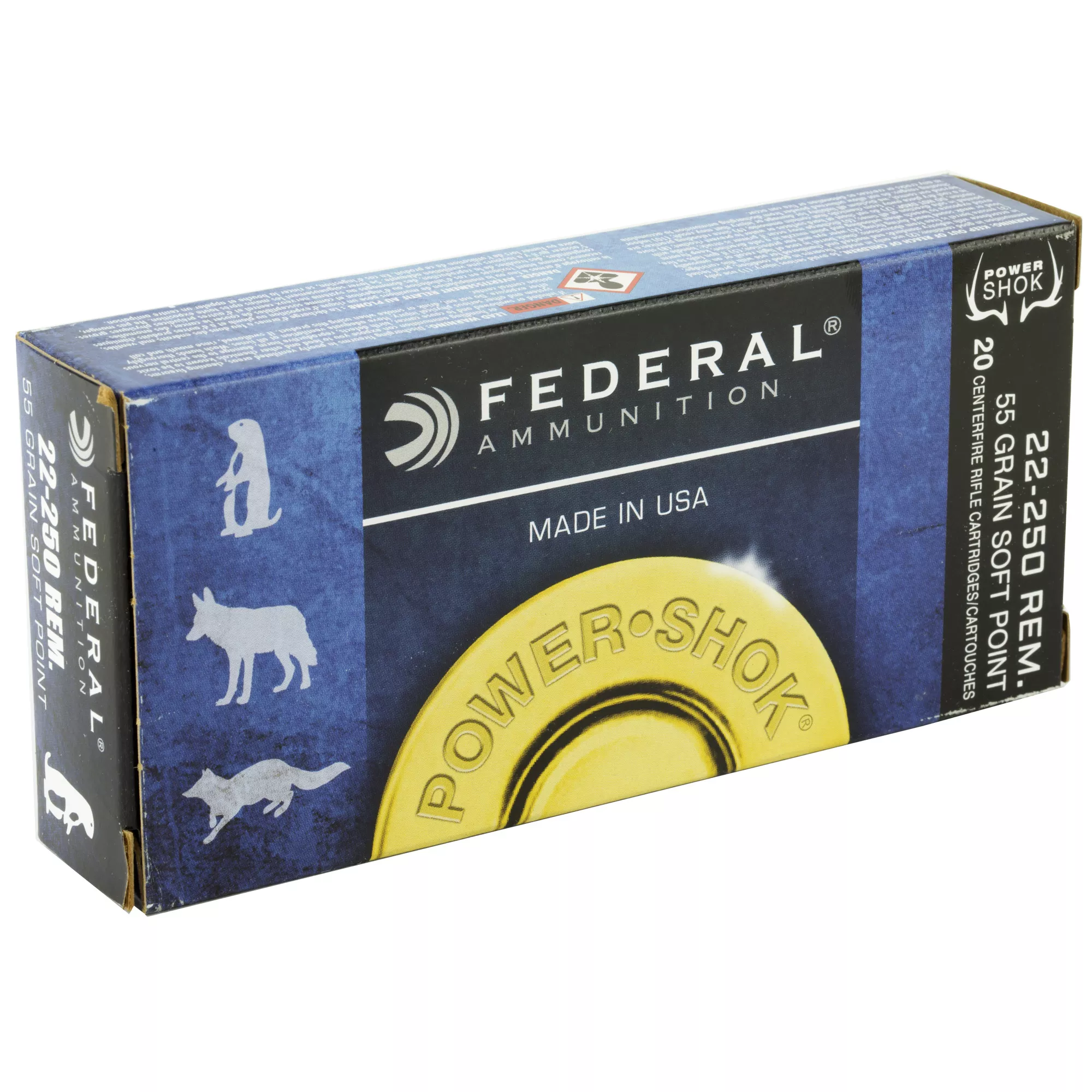 Federal Powershok 22-250 Remington 55 grain Soft Point Box of 20 Rounds 22250A